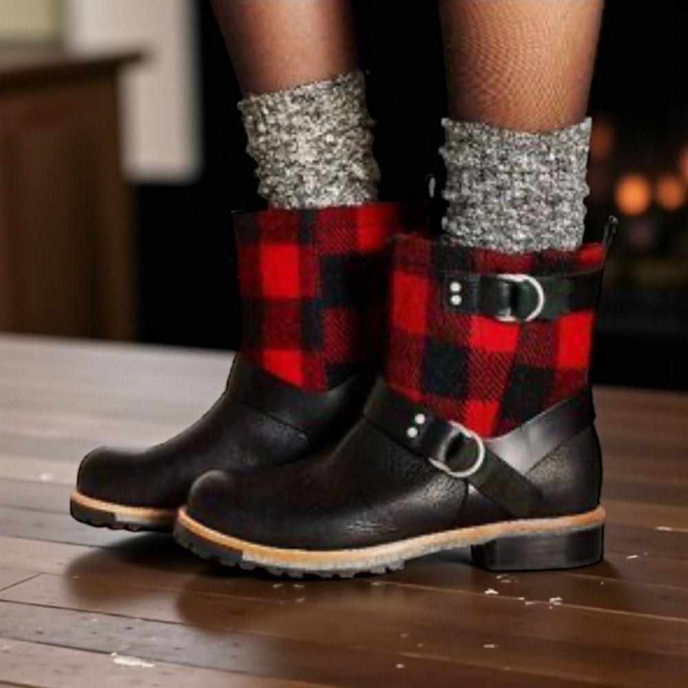 Woolrich 🦬Red Balt Buffalo combat plaid Y2K Grunge chunky Goth Emo  boot 8‎